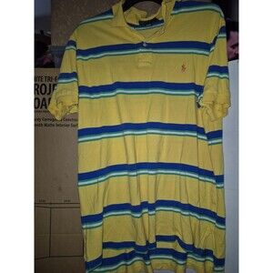 Polo Ralph Lauren Yellow Stripes Red Pony Casual Polo Shirt - Men's Xl
